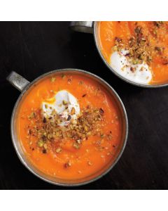 Roasted Carrot Soup w/ Dukkah & Faux Fromage Frais